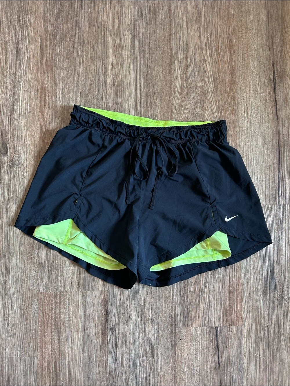 Nike Black Athletic Shorts with Neon Yellow Liner